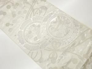 鏡裏に花鳥・枝垂れ桜模様織出し袋帯